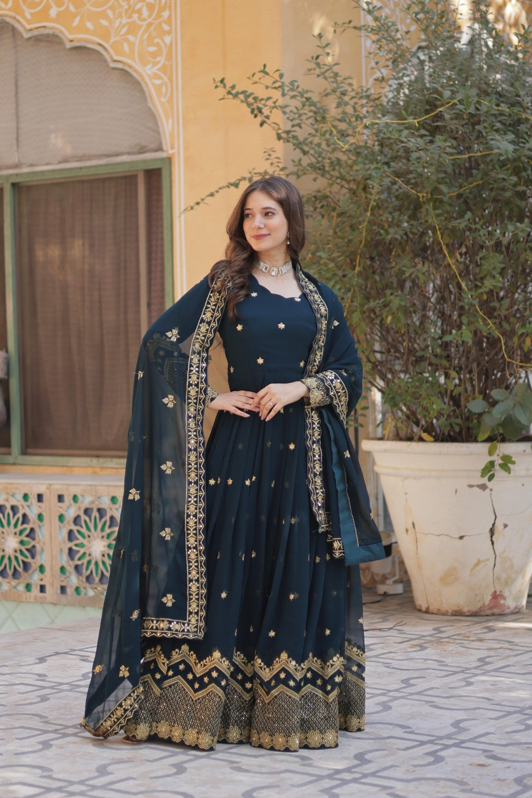 Readymade Sequins Anarkali dress Georgette with Zari embroidered Gown