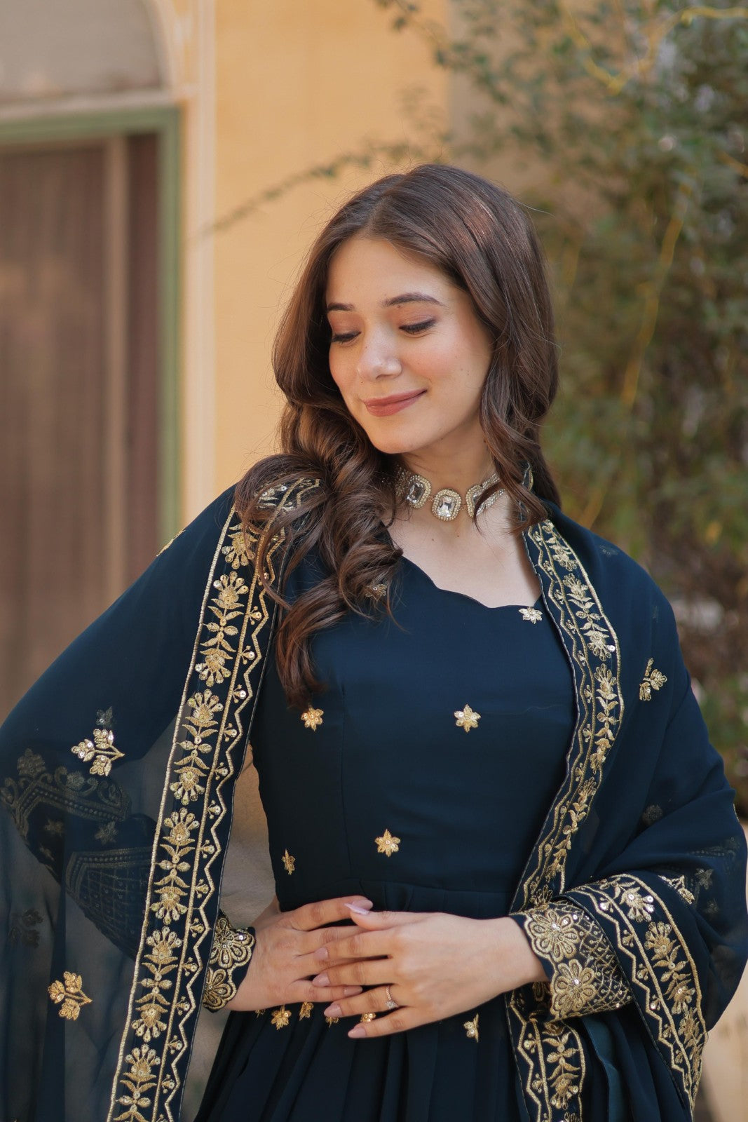 Readymade Sequins Anarkali dress Georgette with Zari embroidered Gown