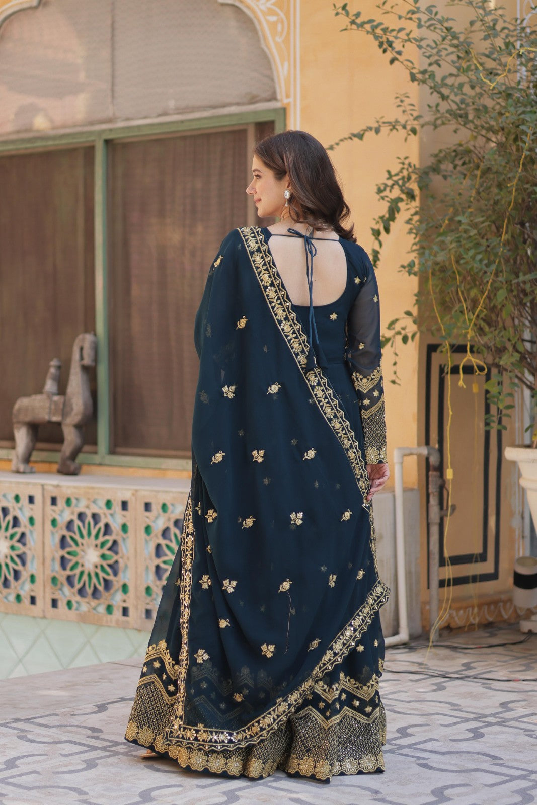 Readymade Sequins Anarkali dress Georgette with Zari embroidered Gown