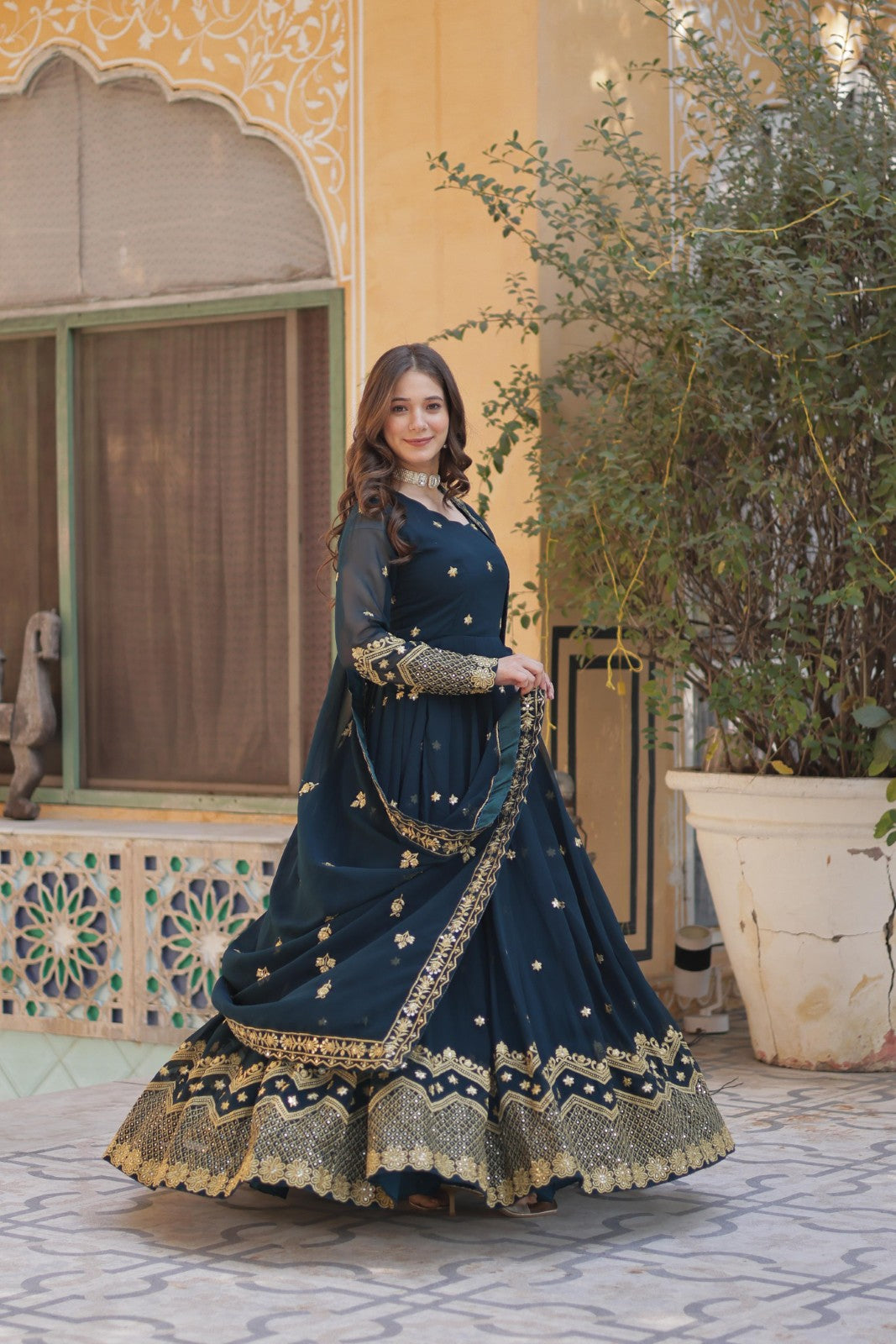 Readymade Sequins Anarkali dress Georgette with Zari embroidered Gown