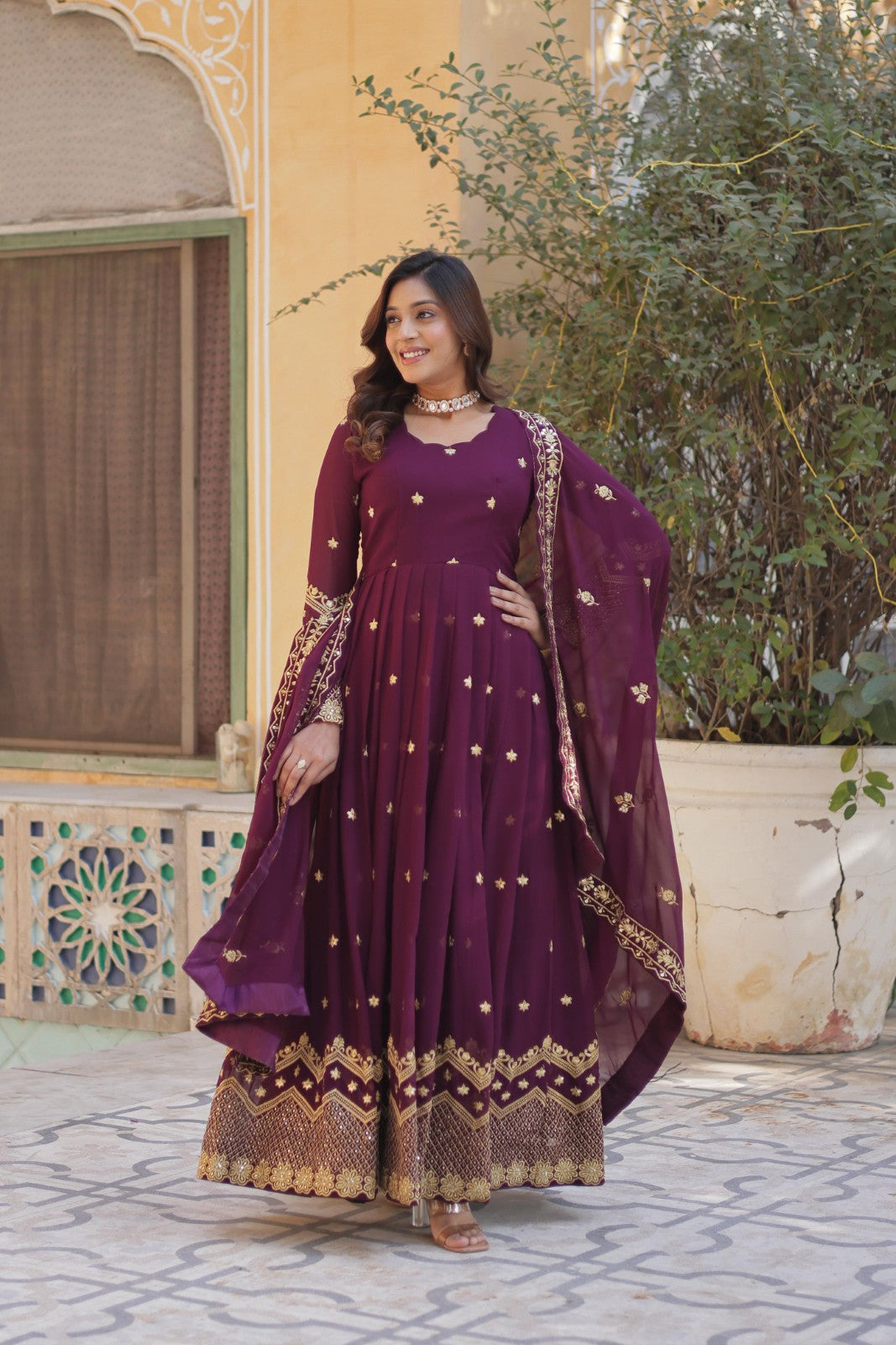 Readymade Sequins Anarkali dress Georgette with Zari embroidered Gown
