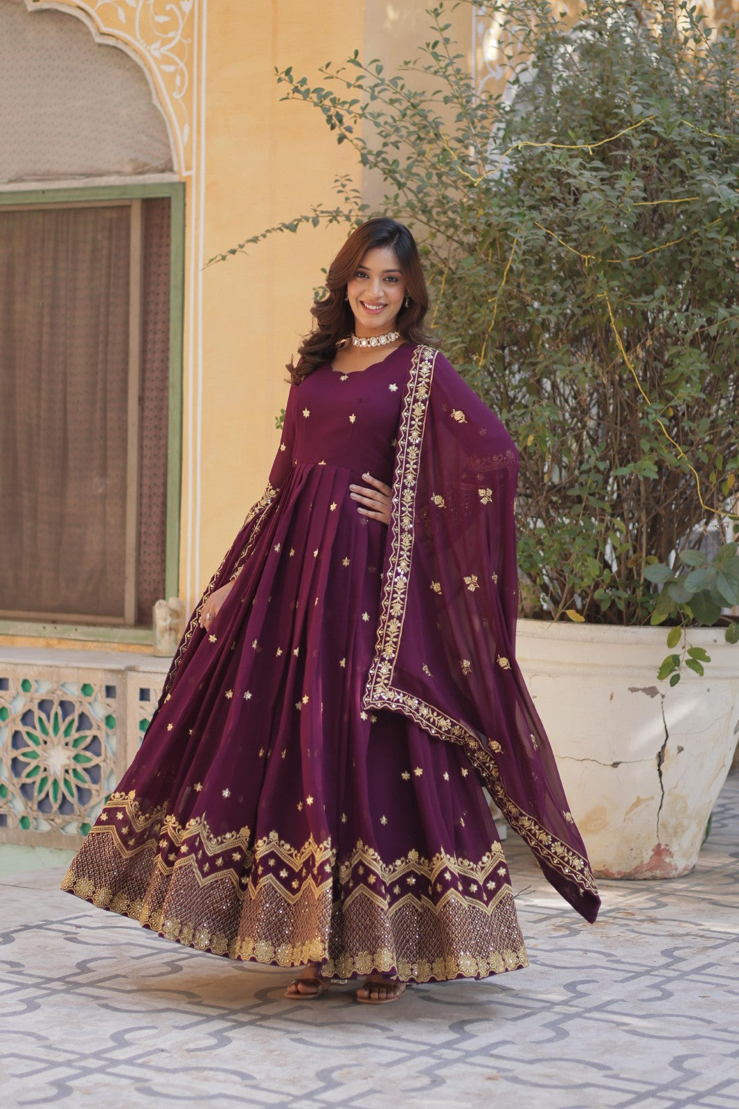 Readymade Sequins Anarkali dress Georgette with Zari embroidered Gown