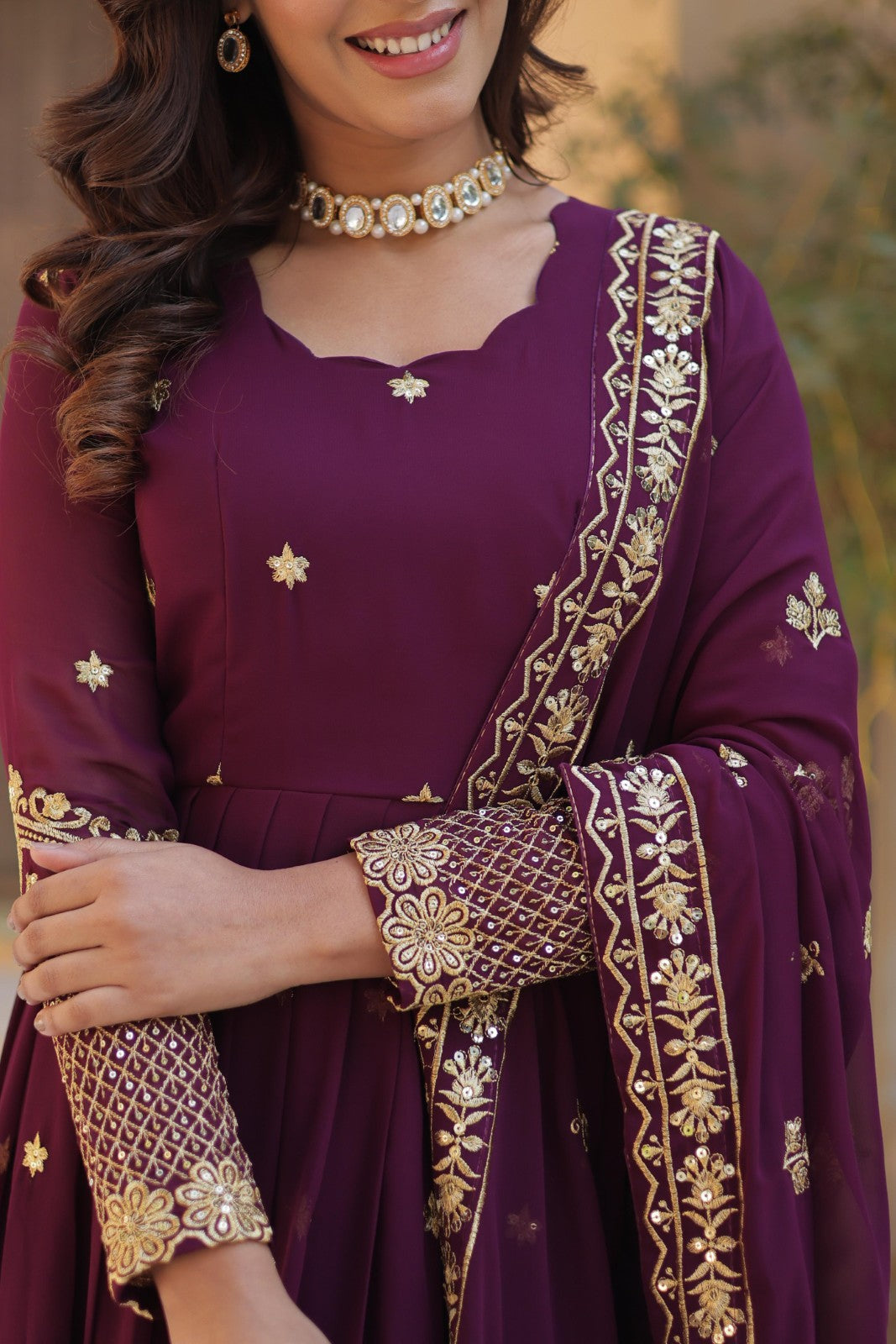 Readymade Sequins Anarkali dress Georgette with Zari embroidered Gown
