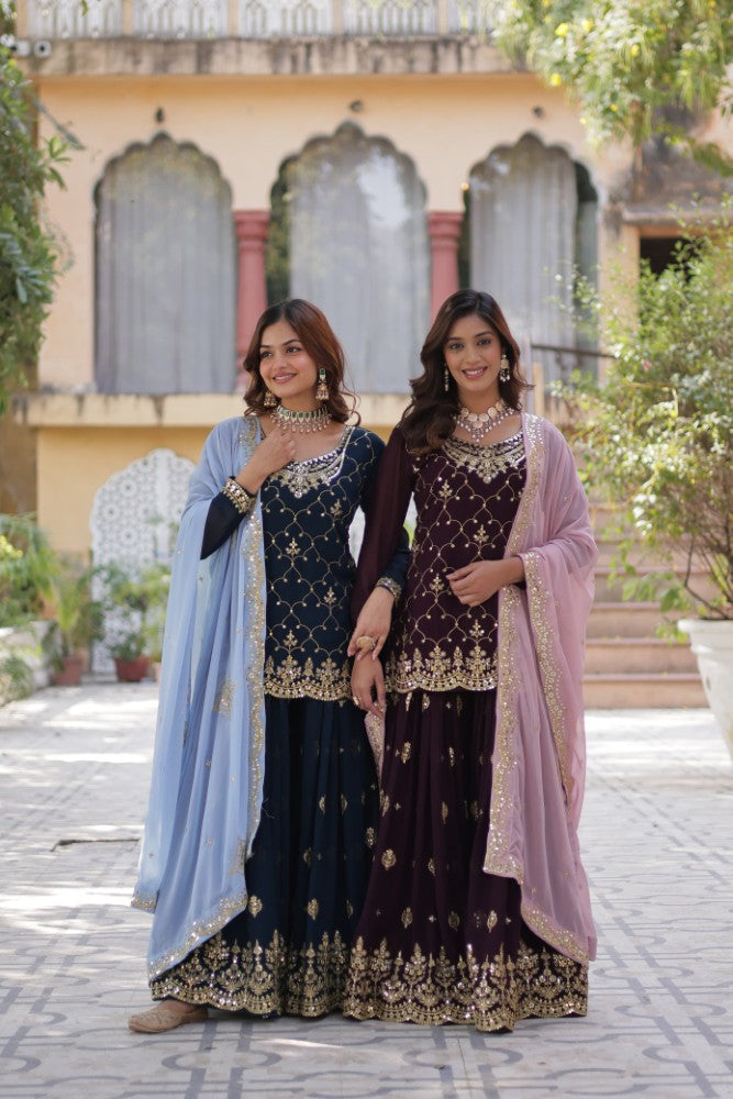 Palazzo Suit for women Georgette Fabric with Embroidered work Salwar Kameez Palazzo Set
