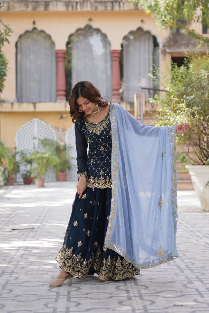Palazzo Suit for women Georgette Fabric with Embroidered work Salwar Kameez Palazzo Set