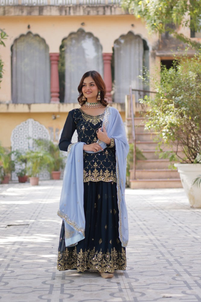Palazzo Suit for women Georgette Fabric with Embroidered work Salwar Kameez Palazzo Set