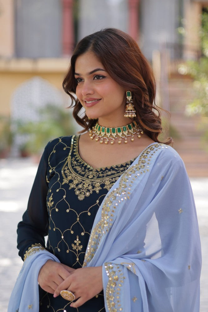Palazzo Suit for women Georgette Fabric with Embroidered work Salwar Kameez Palazzo Set