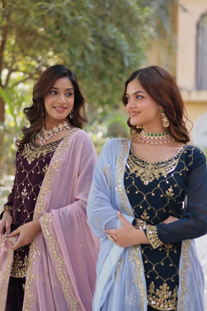 Palazzo Suit for women Georgette Fabric with Embroidered work Salwar Kameez Palazzo Set