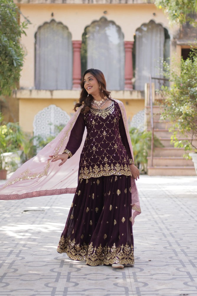 Palazzo Suit for women Georgette Fabric with Embroidered work Salwar Kameez Palazzo Set
