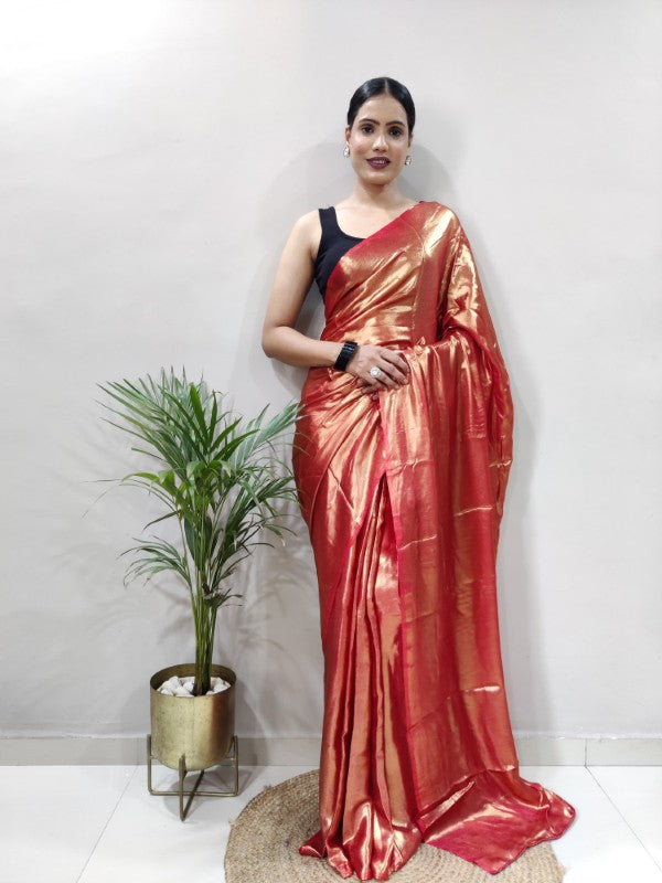 Ready to Wear Saree Satin Silk Fabric with Stitched Blouse Readymade saree for women