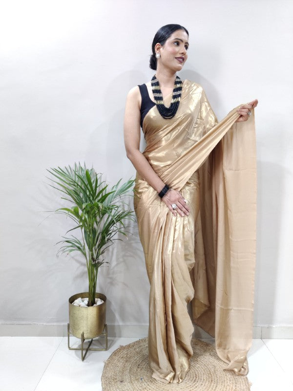 Ready to Wear Saree Satin Silk Fabric with Stitched Blouse Readymade saree for women