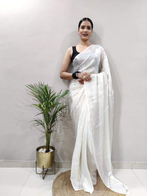 Ready to Wear Saree Satin Silk Fabric with Stitched Blouse Readymade saree for women