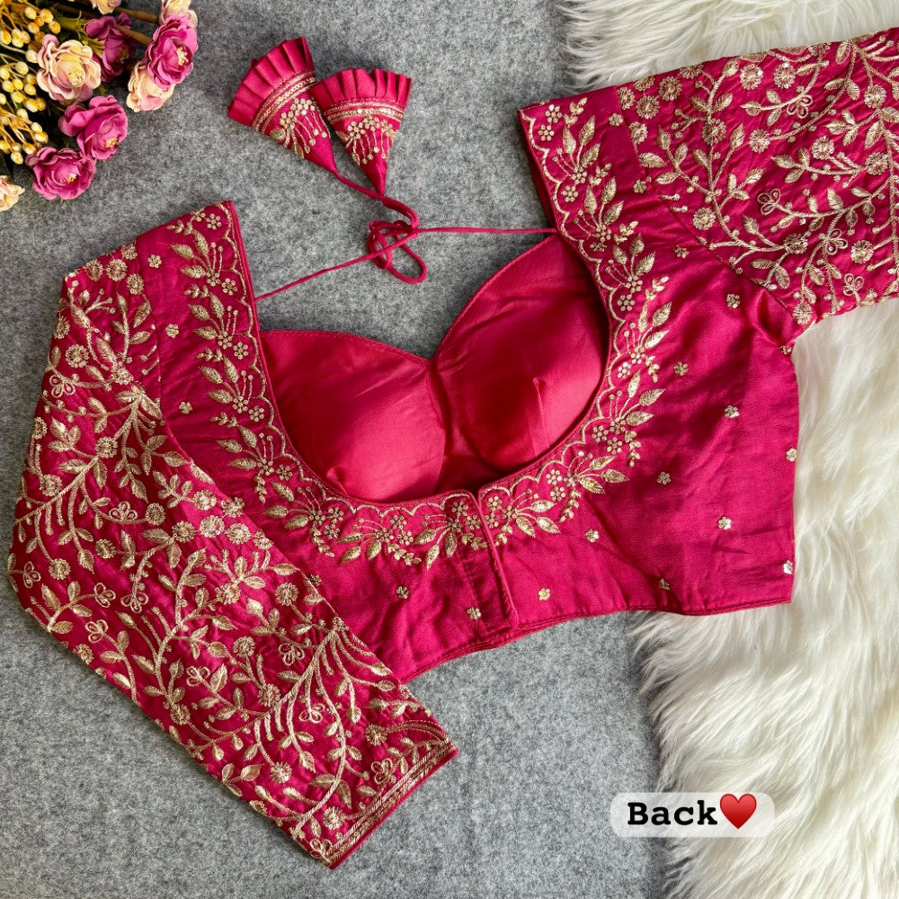 Vichitra silk fabric Embroidery with sequence work blouse Readymade padded blouse for women wear
