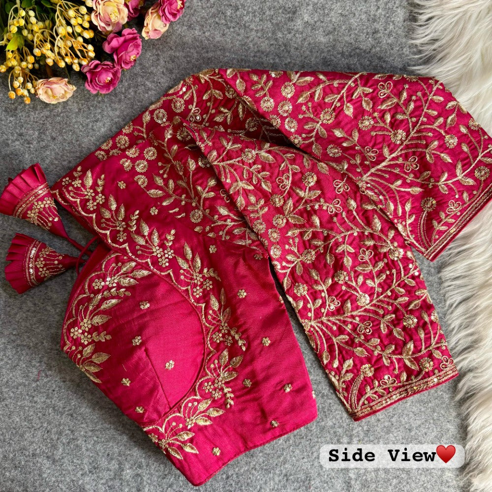 Vichitra silk fabric Embroidery with sequence work blouse Readymade padded blouse for women wear