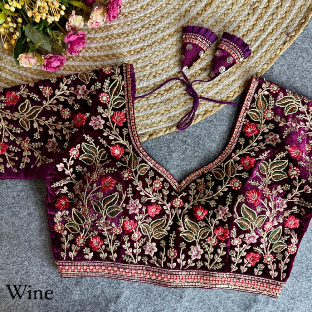 Heavy embroidered handwork Soft velvet fabric blouse Bridal style padded lehenga blouse