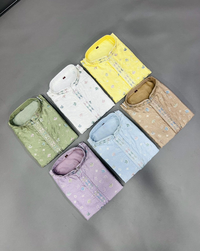 Sequin kurta pajama set Flower embroidery work Silky silk fabric kurta