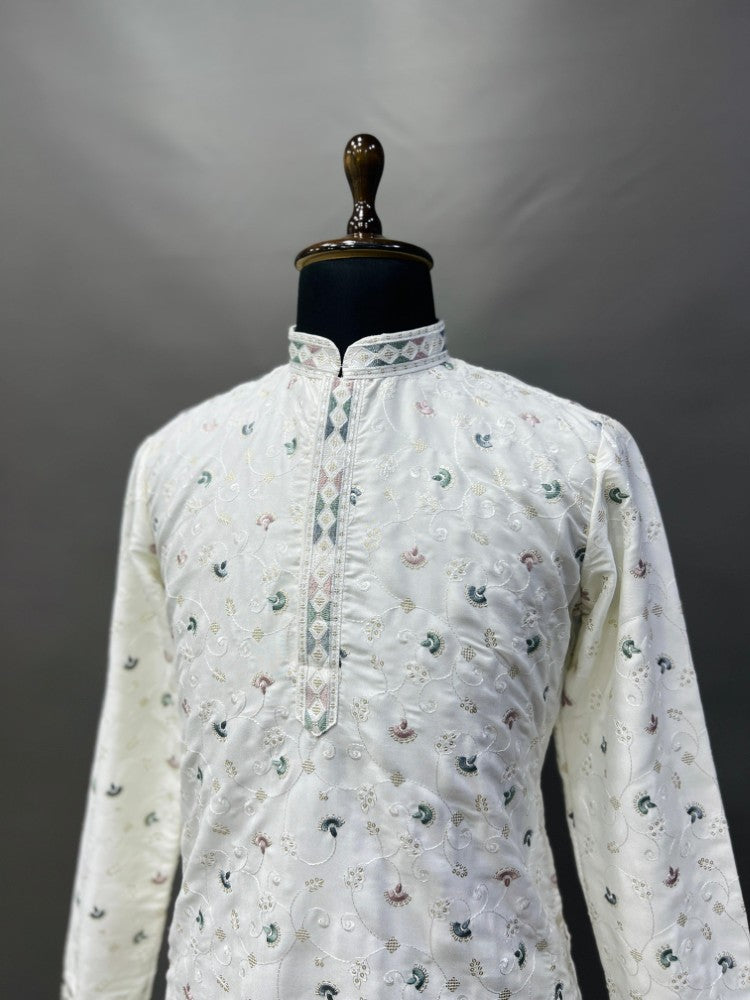 Sequin kurta pajama set Flower embroidery work Silky silk fabric kurta