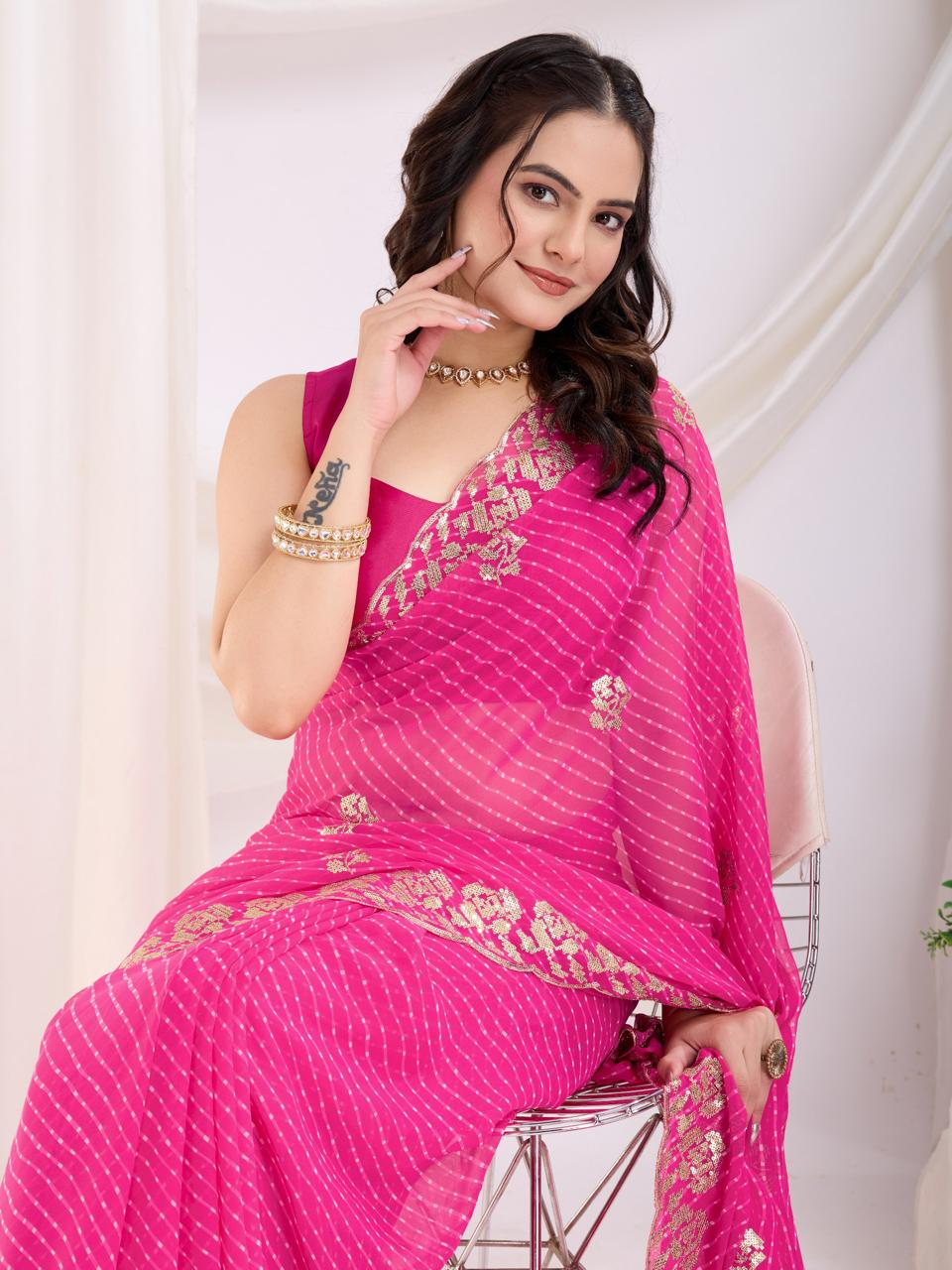 Party wear Georgette fabric Digital print work sari Women's wear Sequins saree