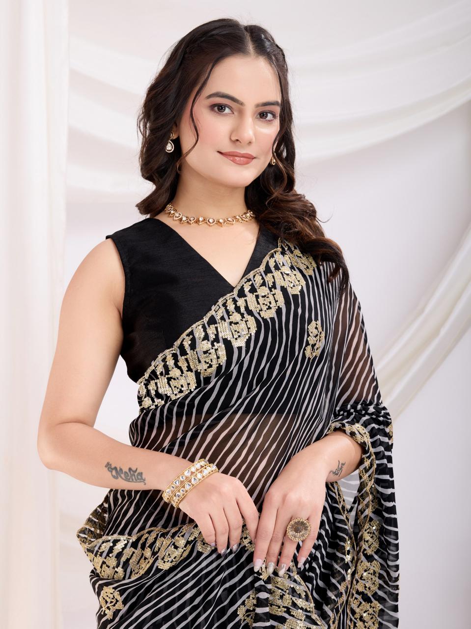 Party wear Georgette fabric Digital print work sari Women's wear Sequins saree