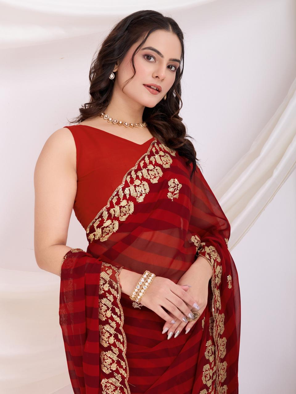 Party wear Georgette fabric Digital print work sari Women's wear Sequins saree
