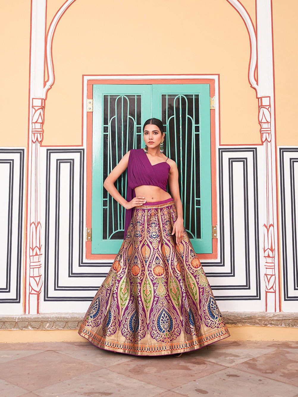 Banarasi silk lehenga choli with Zari weaving work Indo western Banarasi Lehenga choli