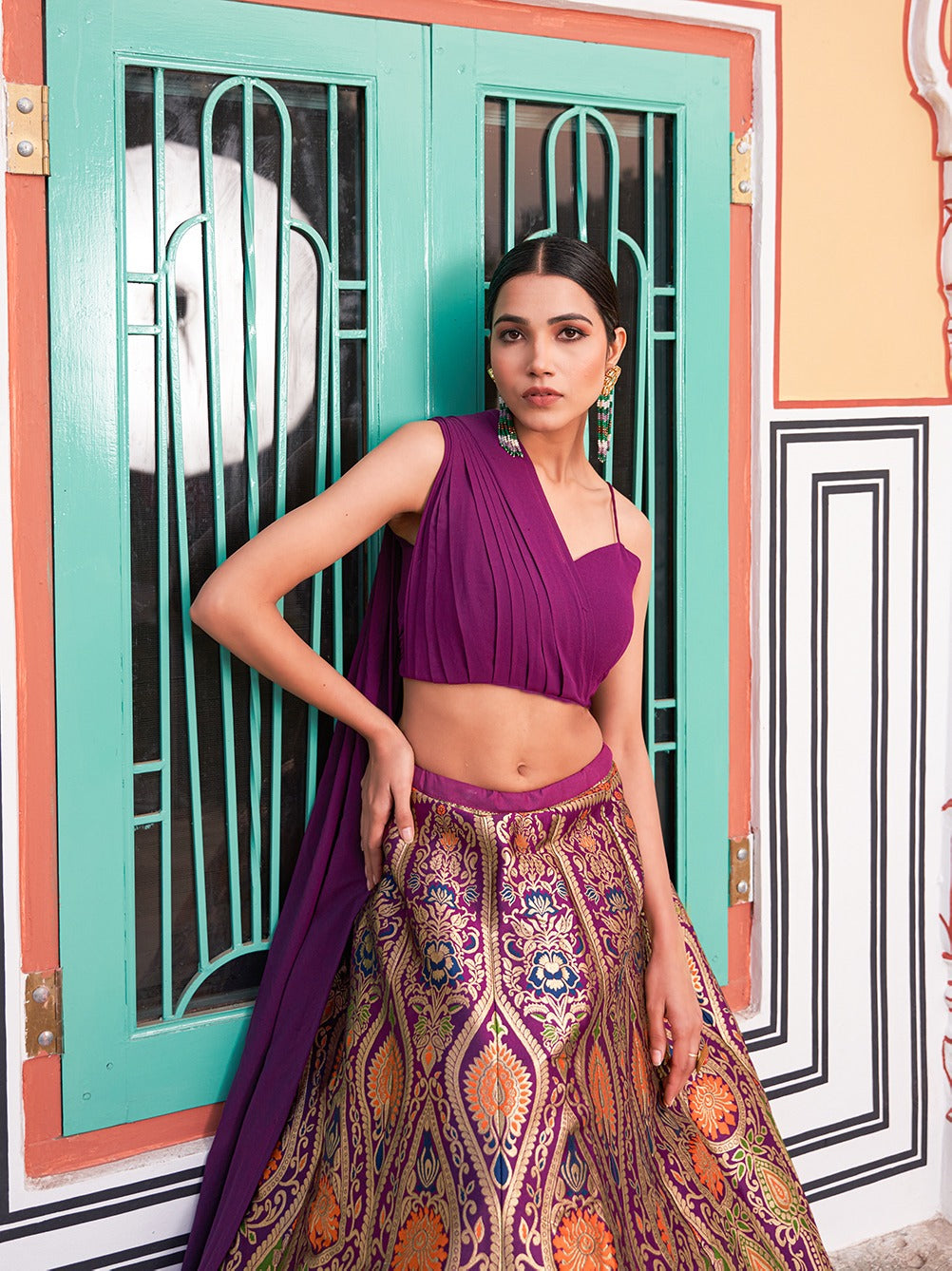 Banarasi silk lehenga choli with Zari weaving work Indo western Banarasi Lehenga choli