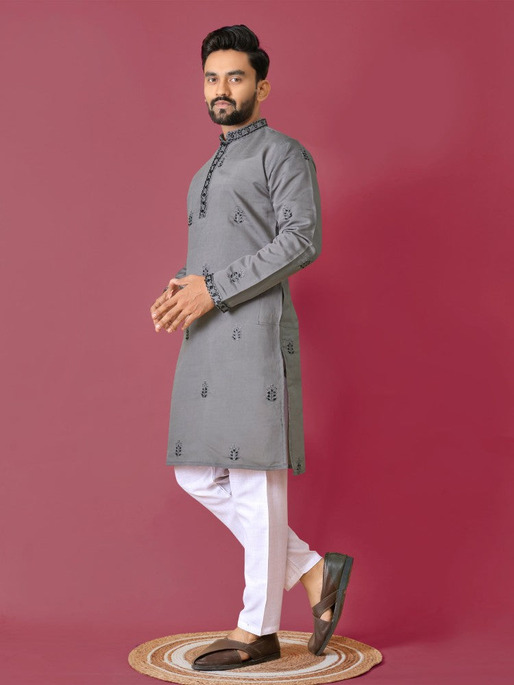 Men's Kurta pajama set Roman silk fabric Val Moti handwork