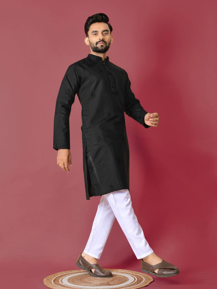 Men's Kurta pajama set Roman silk fabric Val Moti handwork