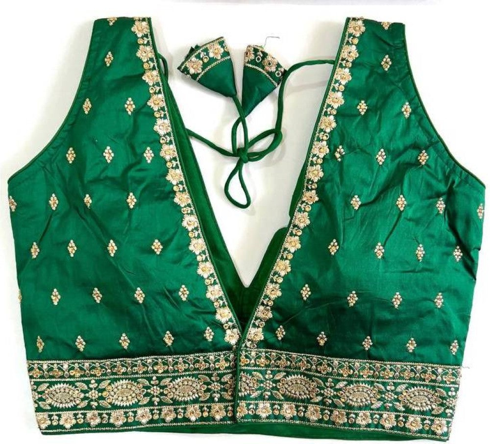 Women's wear blouse Silk fabric with thread hand work Deep v neck sleeveless Padded blouse