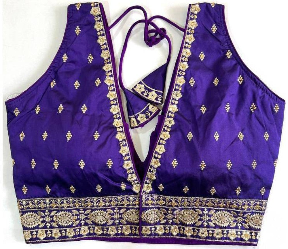Women's wear blouse Silk fabric with thread hand work Deep v neck sleeveless Padded blouse