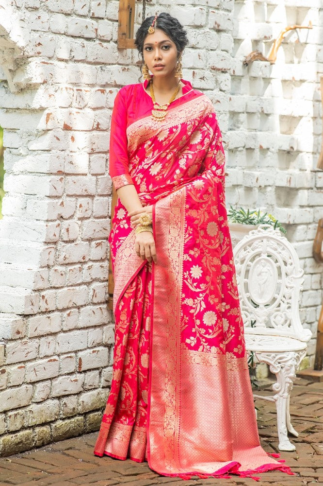 Soft banarasi silk saree All over zari with weaving pallu and border with fancy tassels saree