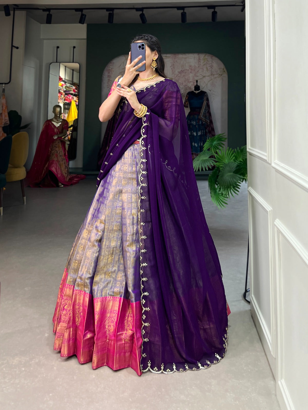Kanjivaram with Zari weaving work Lehenga Choli with Embroidered Dupatta