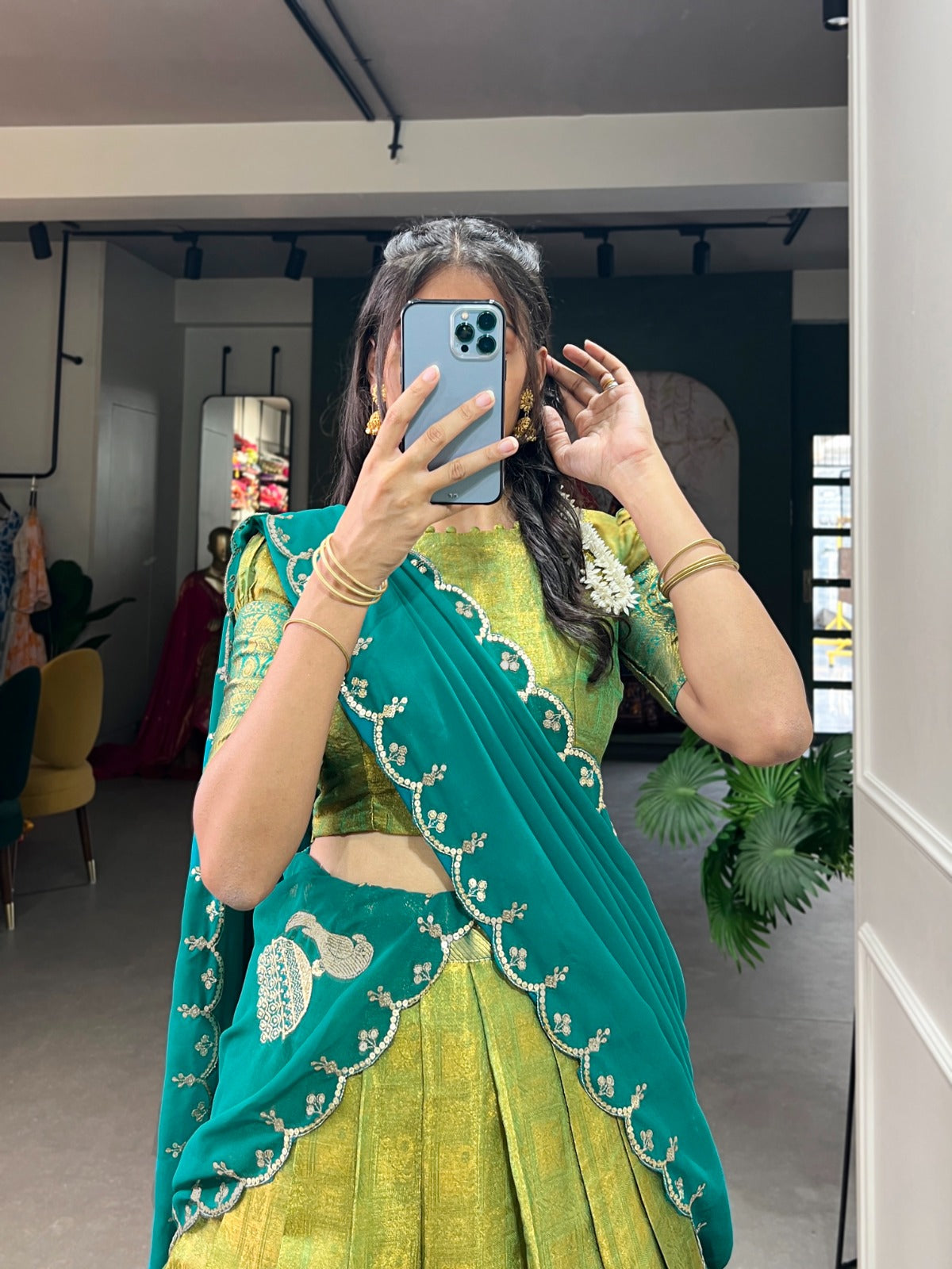 Kanjivaram with Zari weaving work Lehenga Choli with Embroidered Dupatta