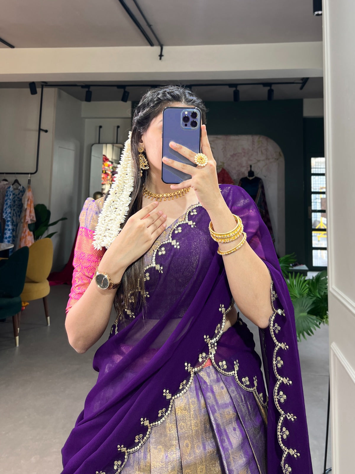 Kanjivaram with Zari weaving work Lehenga Choli with Embroidered Dupatta