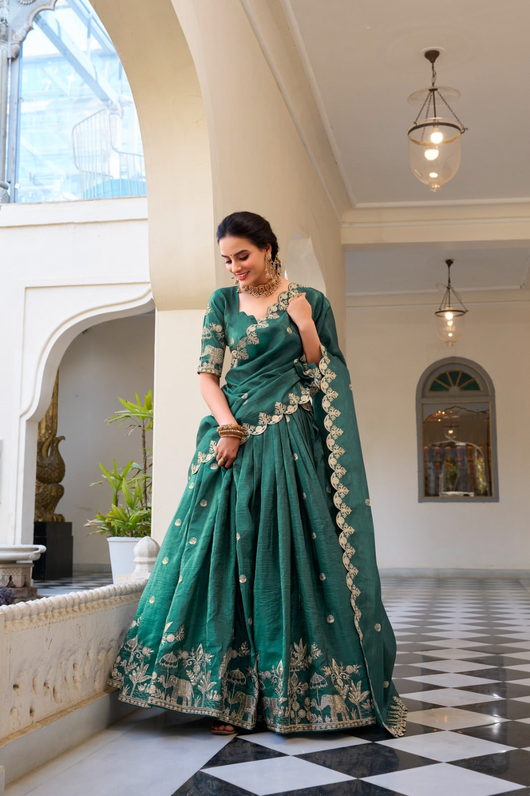 Sequins lehenga Gold crush with thread embroidery work Lehenga Choli with Dupatta