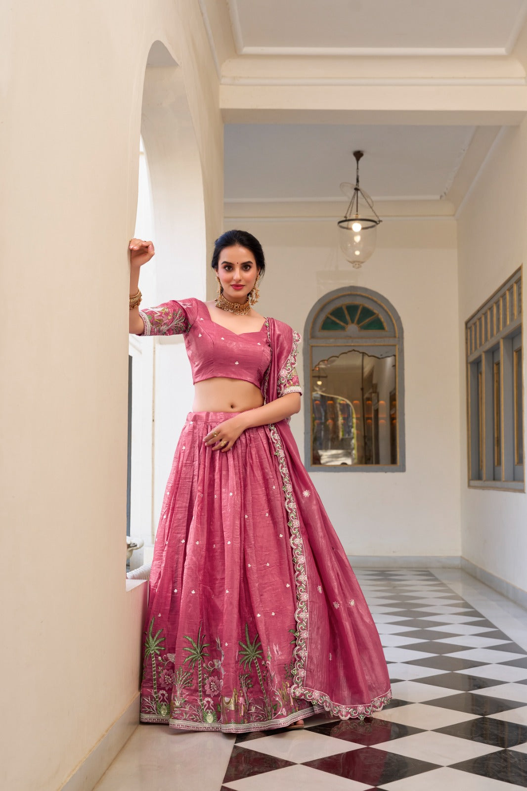 Sequins lehenga Gold crush with thread embroidery work Lehenga Choli with Dupatta