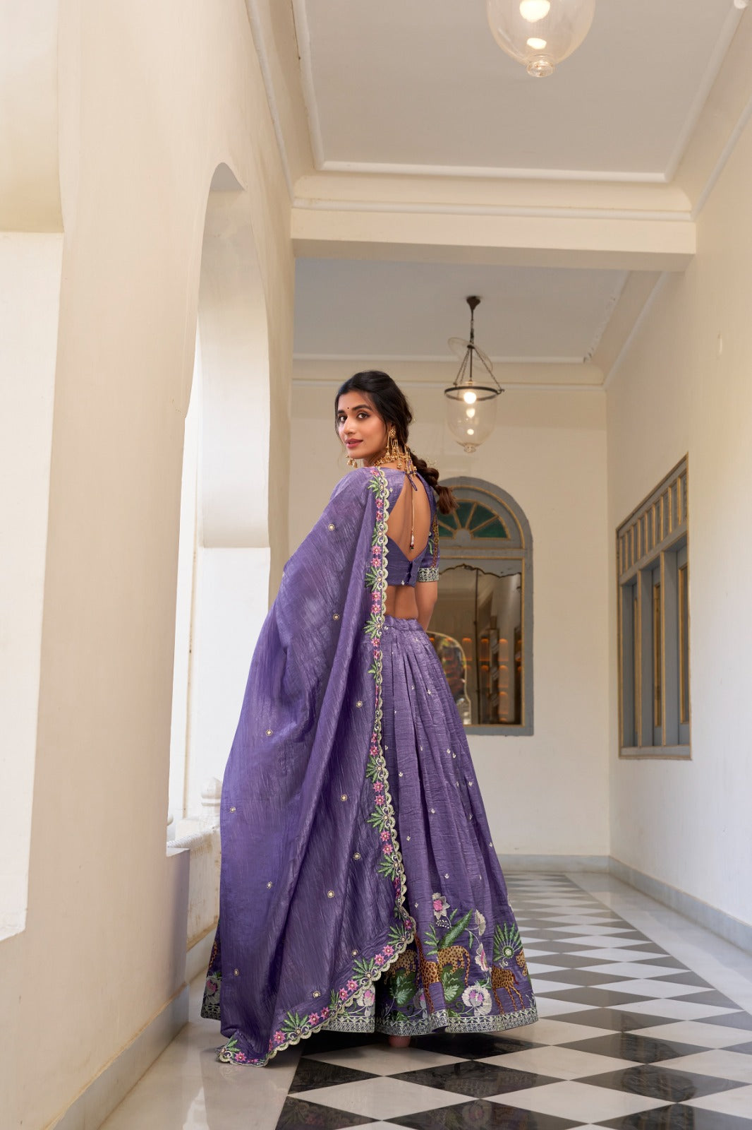 Sequins lehenga Gold crush with thread embroidery work Lehenga Choli with Dupatta