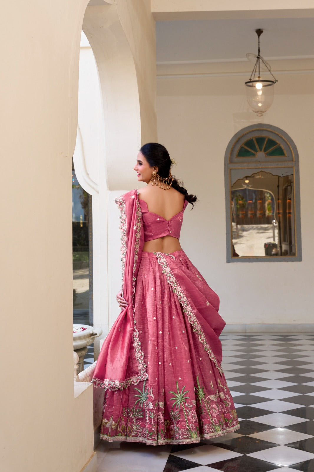 Sequins lehenga Gold crush with thread embroidery work Lehenga Choli with Dupatta