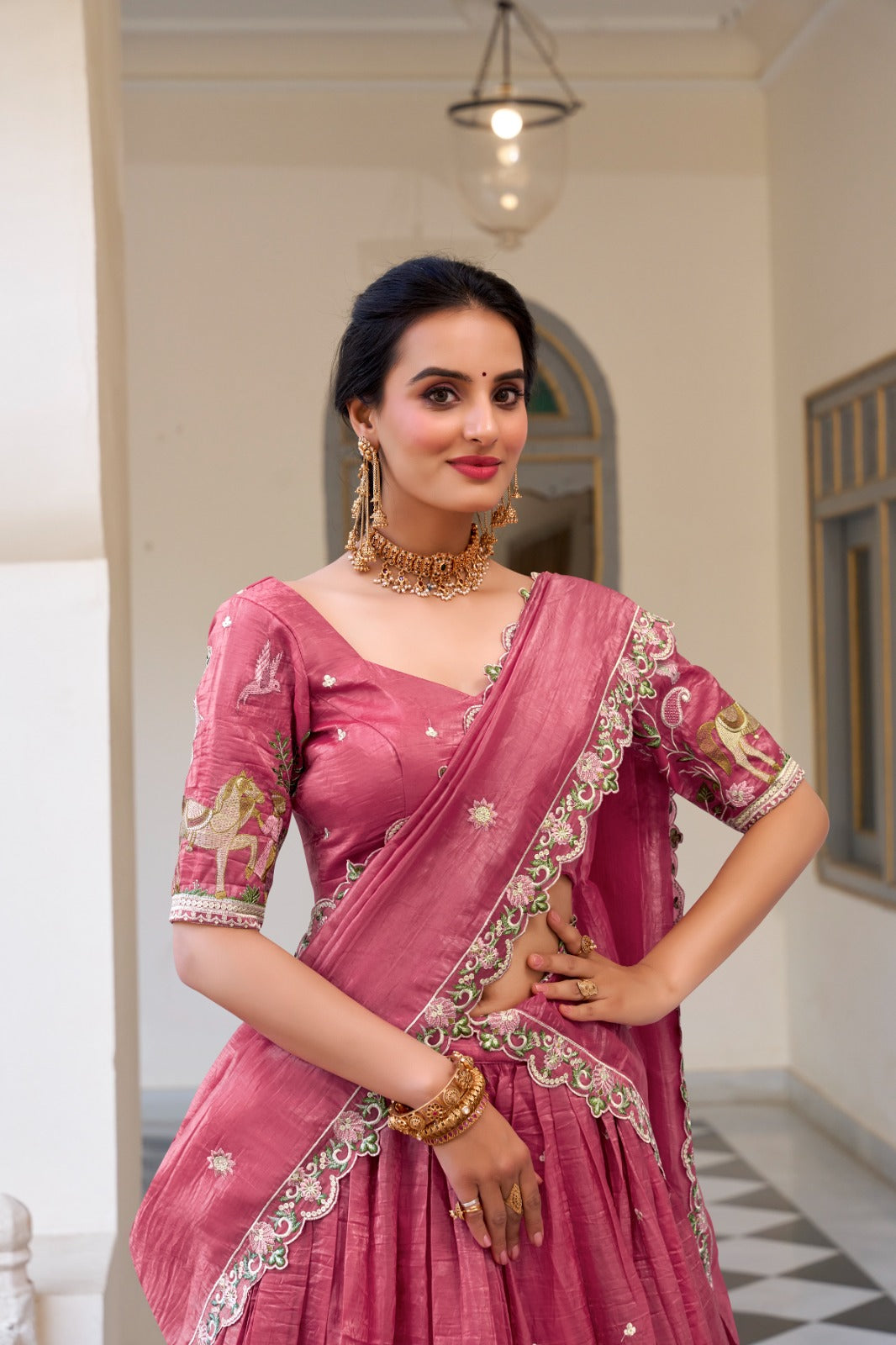 Sequins lehenga Gold crush with thread embroidery work Lehenga Choli with Dupatta