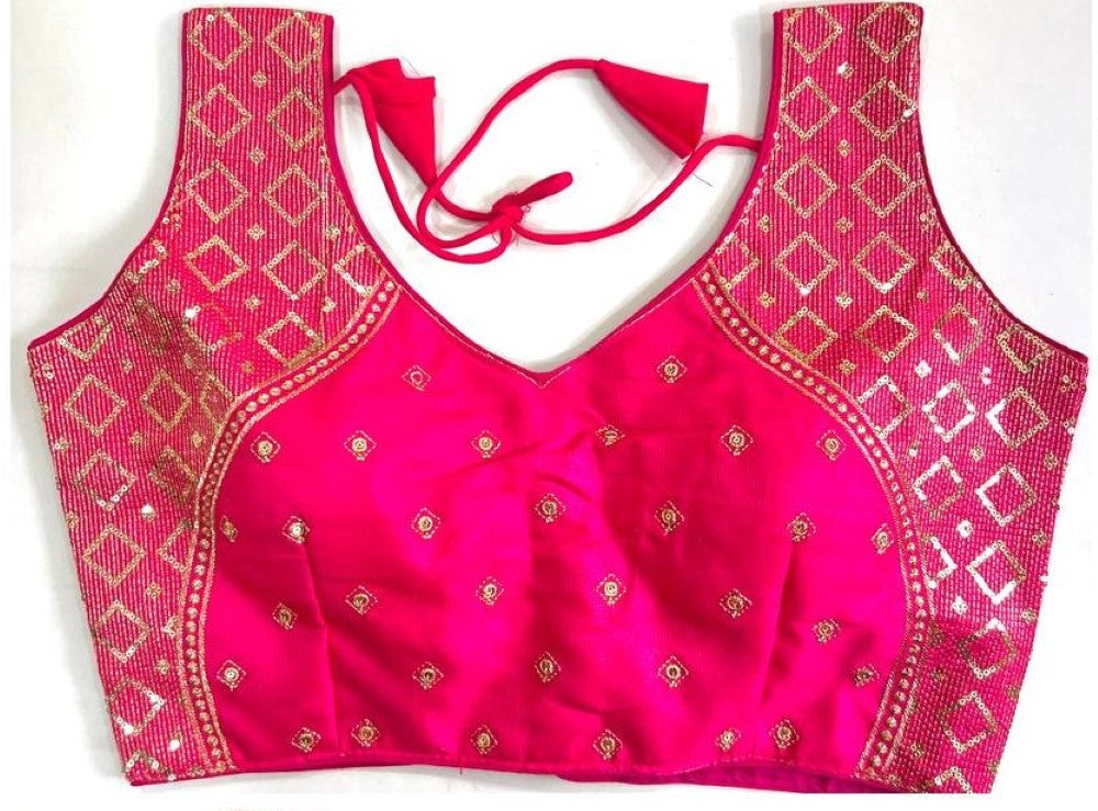 Sleeveless blouse Milan silk fabric Thread zari with sequence work blouse Deep v neck blouse