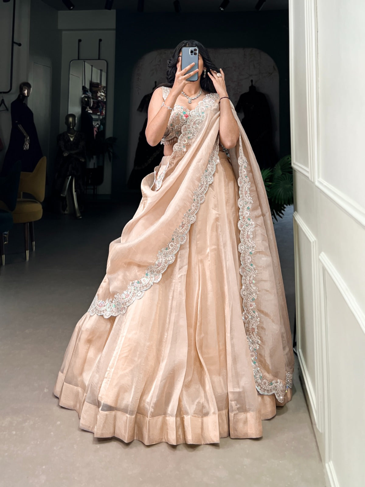 Designer Chaniya choli Gold crush fabric Plain Lehenga blouse with Dupatta