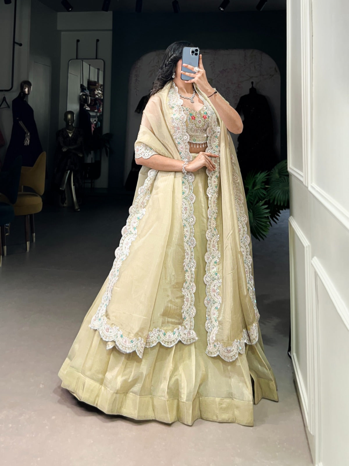Designer Chaniya choli Gold crush fabric Plain Lehenga blouse with Dupatta