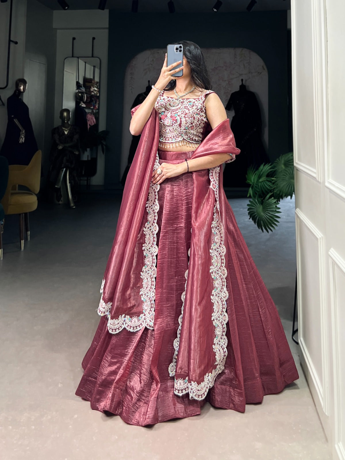 Designer Chaniya choli Gold crush fabric Plain Lehenga blouse with Dupatta