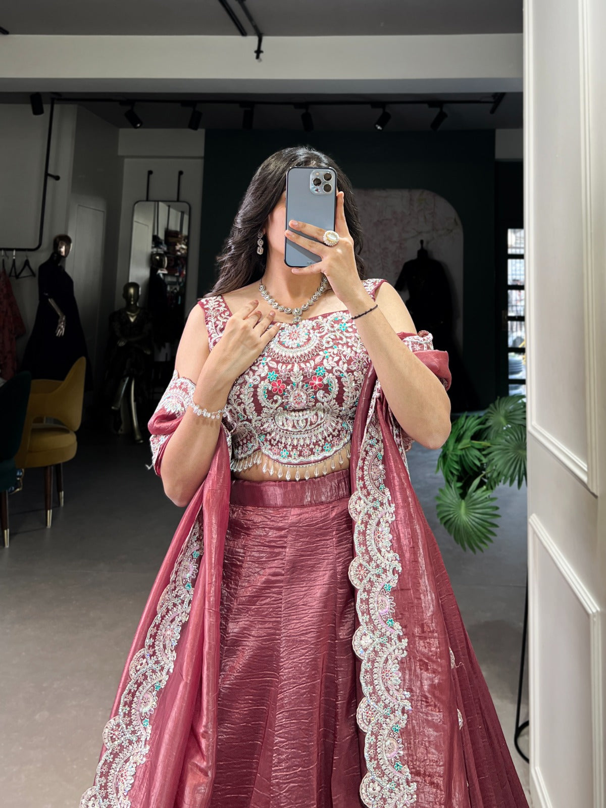 Designer Chaniya choli Gold crush fabric Plain Lehenga blouse with Dupatta