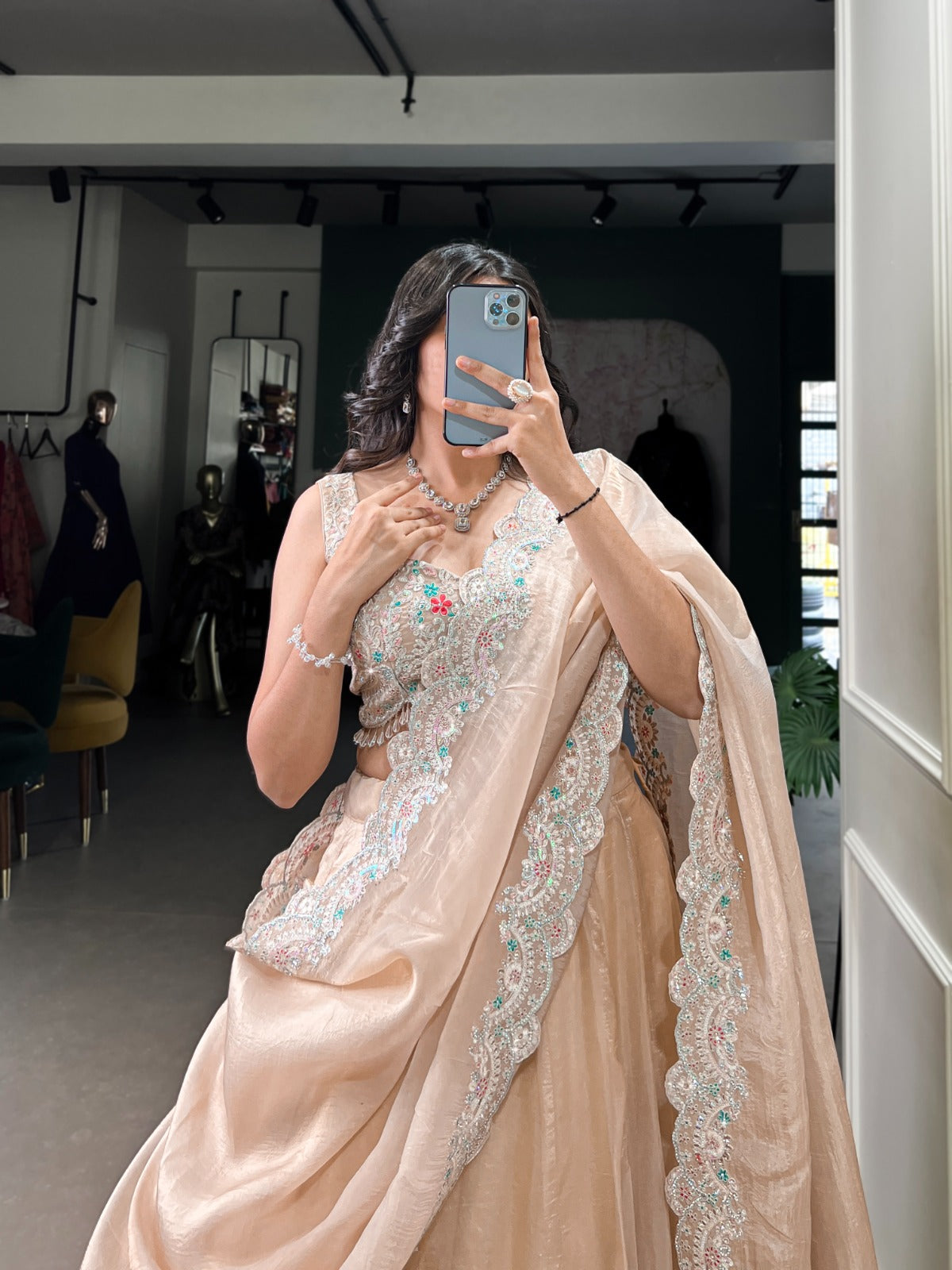 Designer Chaniya choli Gold crush fabric Plain Lehenga blouse with Dupatta