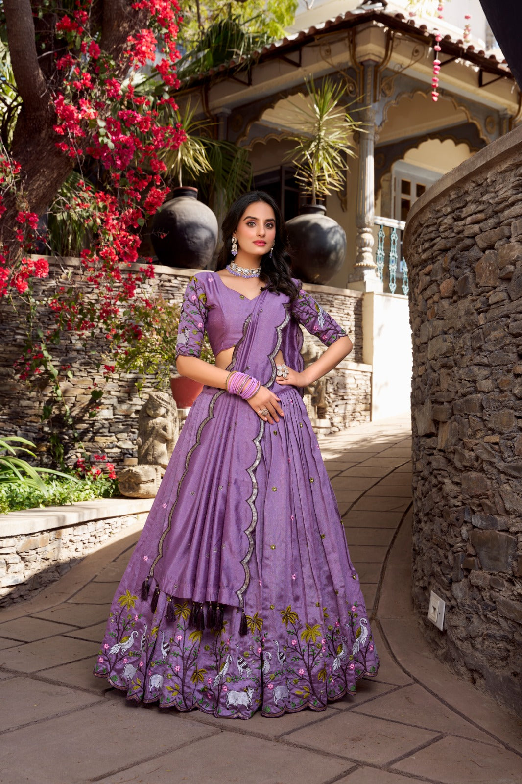 Lavender lehenga choli with Dupatta Vichitra shimmer fabric Sequence work Embroidered lehenga