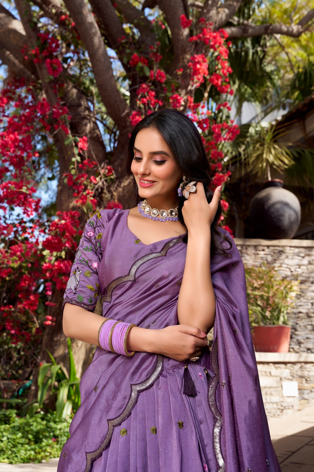 Lavender lehenga choli with Dupatta Vichitra shimmer fabric Sequence work Embroidered lehenga