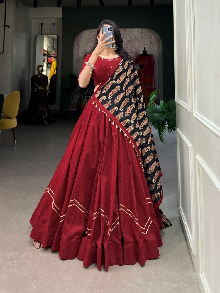 Pure cotton lehenga choli set Gota Patti work and Purse