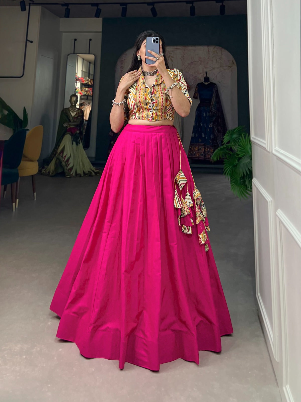 Women's wear lehenga choli Cotton fabric Plain lehenga with stitched blouse