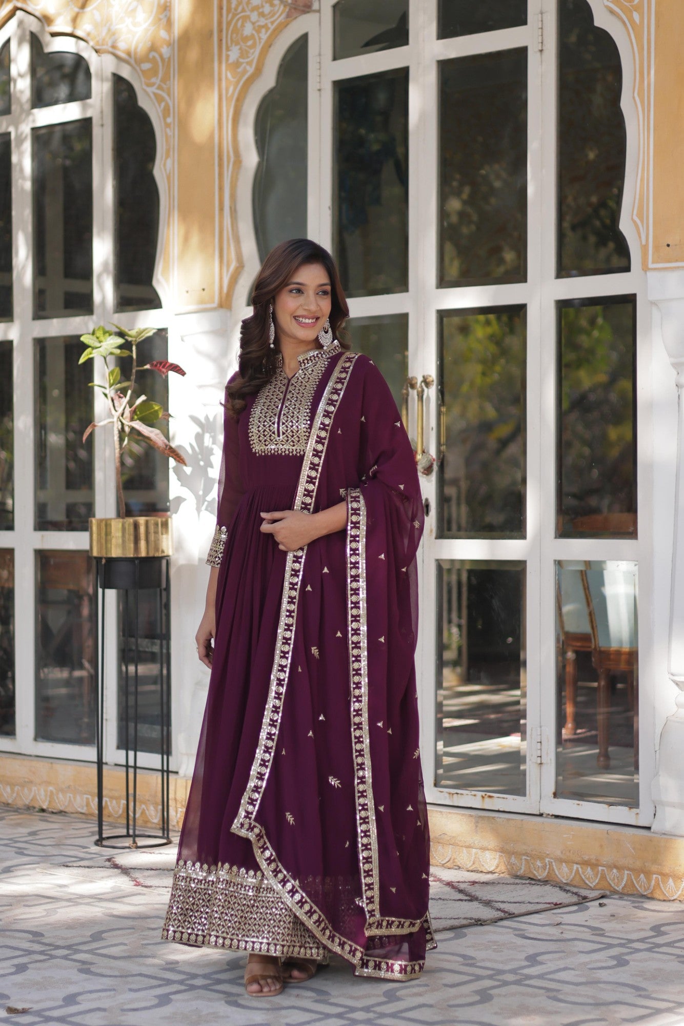 Readymade Gown with Dupatta for women Embroidered work